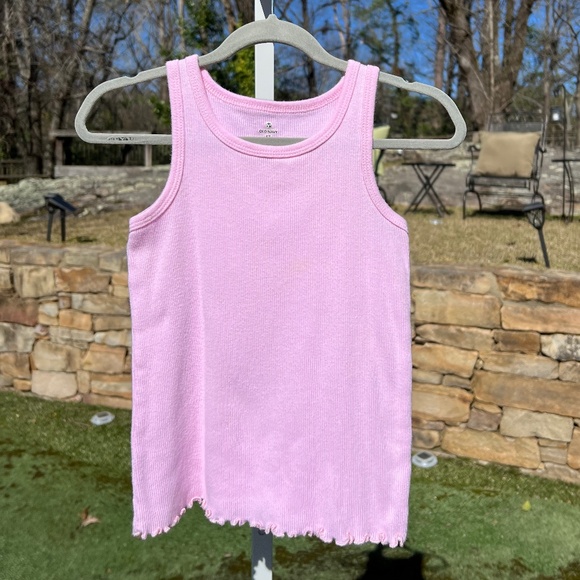 Pink Ribbed Tank Top with Ruffled Edge - Picture 1 of 6